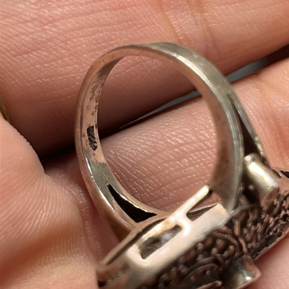 Antique sterling ring. 925 marcasite garnet size 6 - Picture 3 of 5